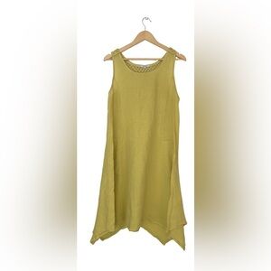 lina rigoli linen Yellow Sleeveless Asymmetrical Dress a line pockets